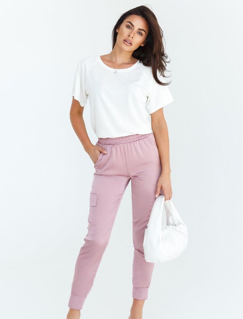 Pink silk jogger trousers