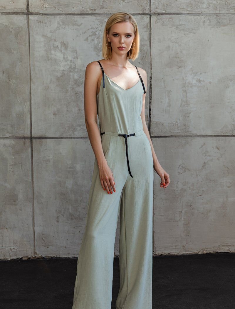 Mint jumpsuit with a belt