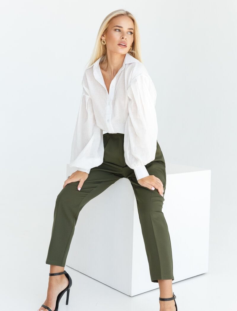 Stylish cropped khaki trousers