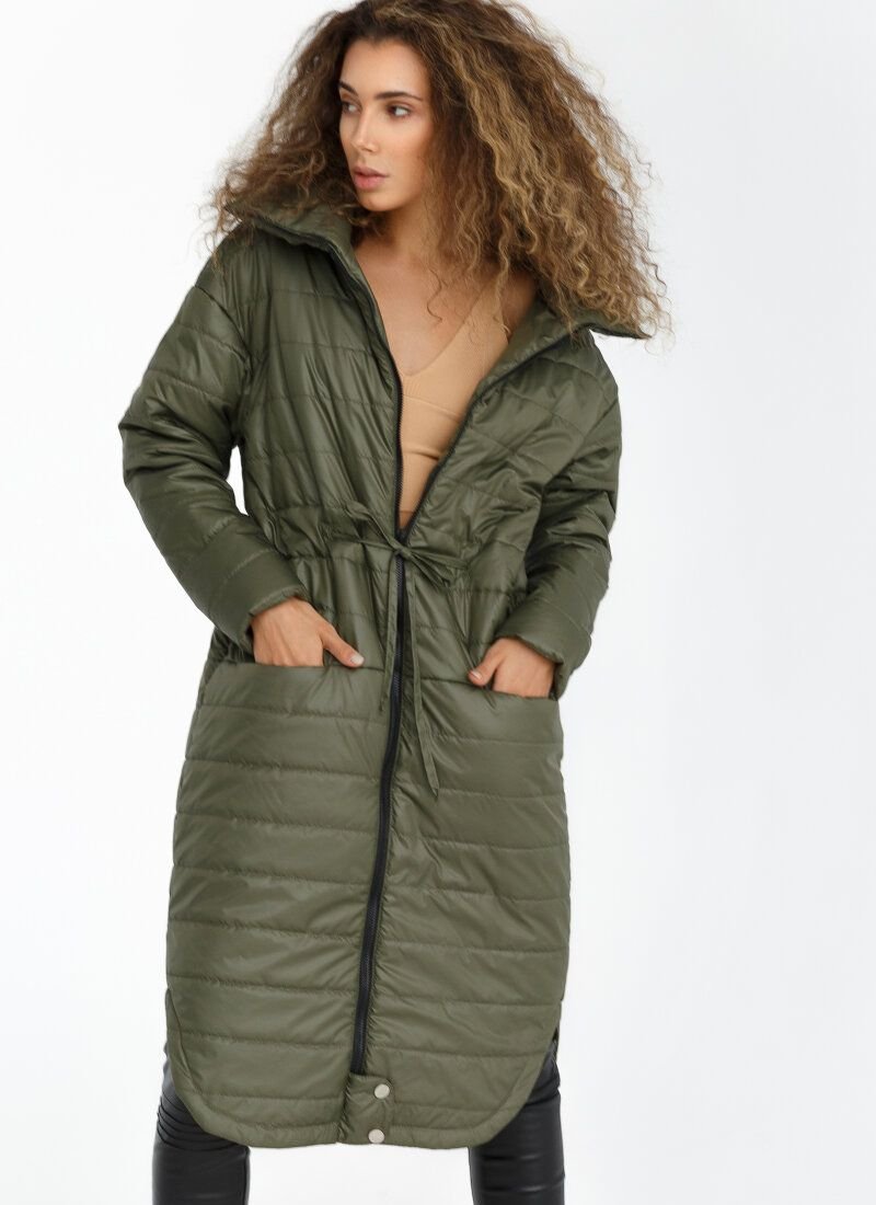 Quilted coat with a high collar