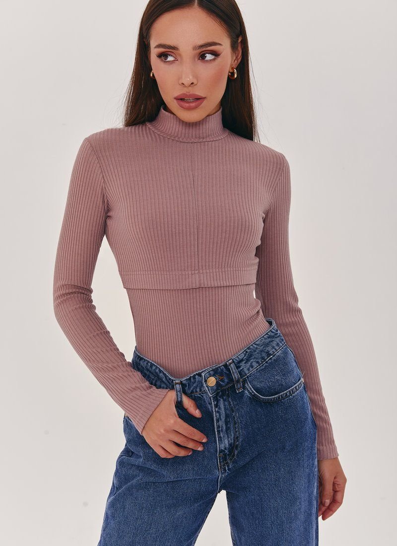 Powdery bodysuit with stand-up collar
