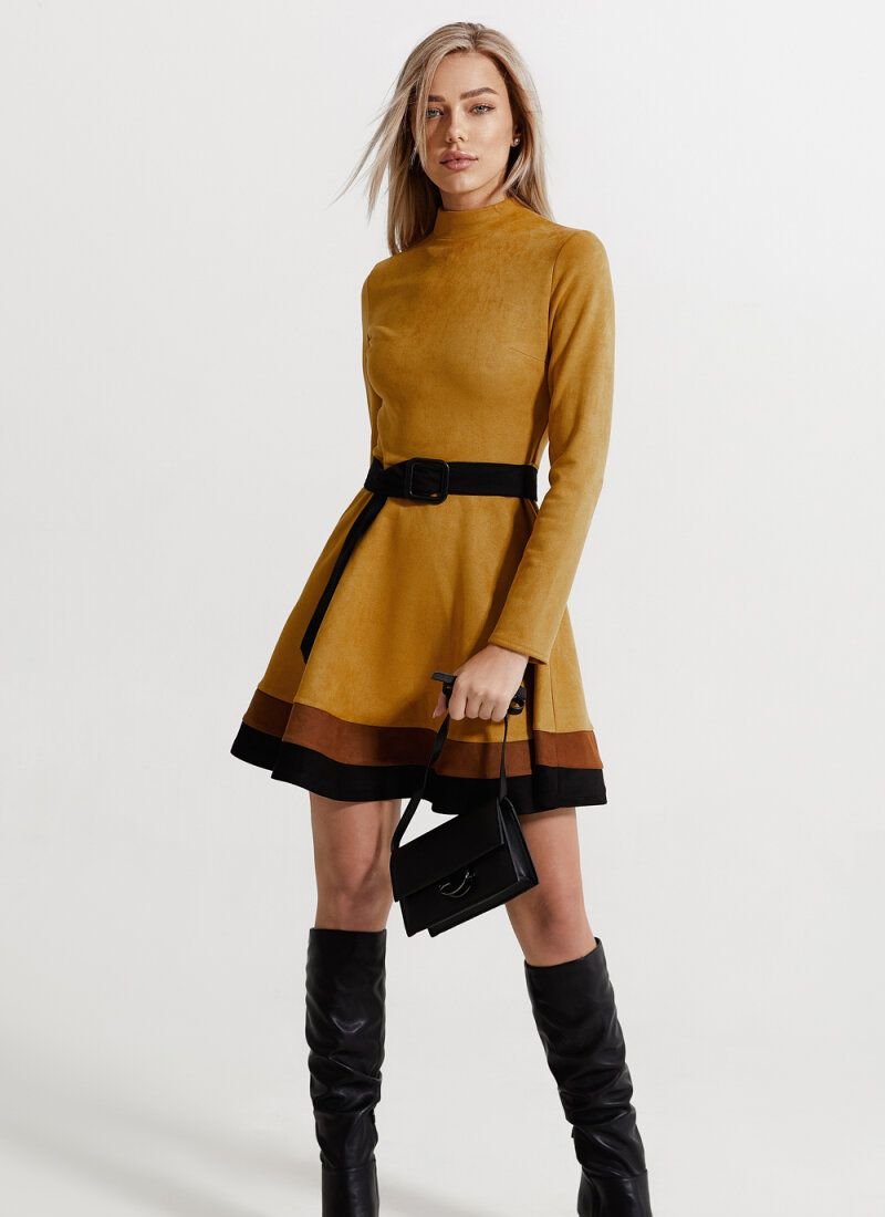 Mustard dress made of soft suede