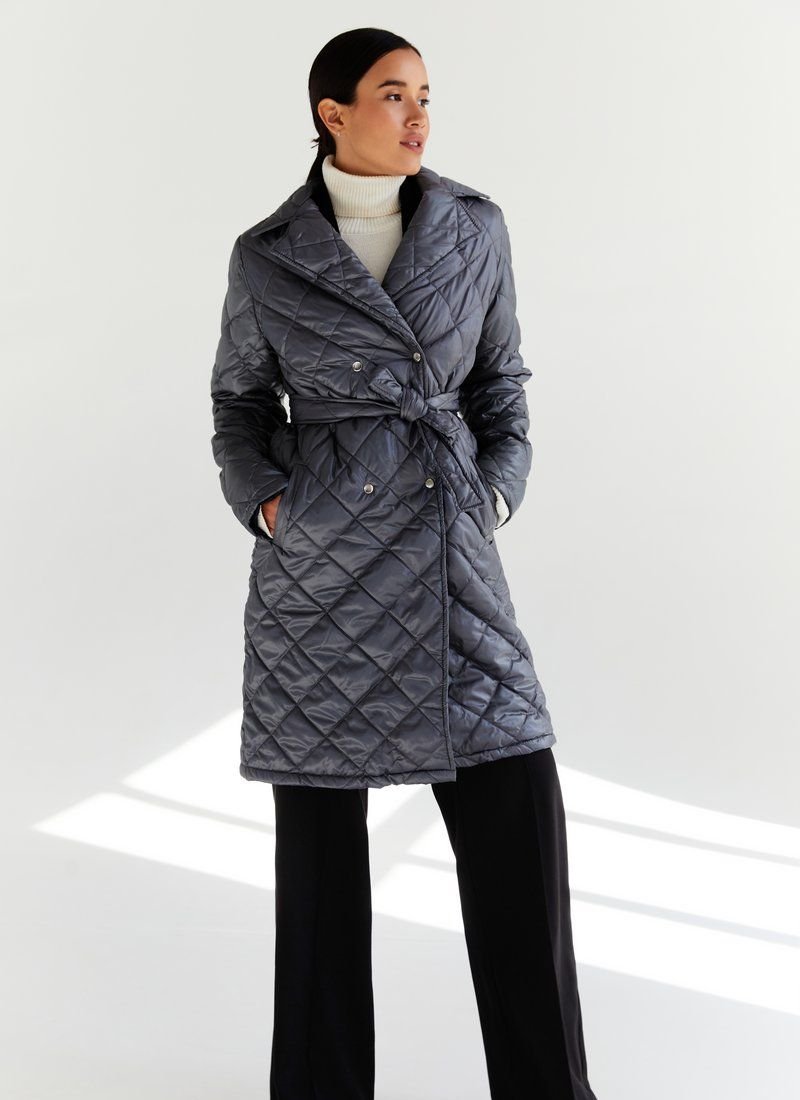 Long quilted jacket in grey