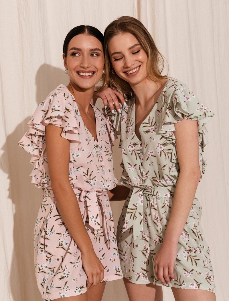 Mint-colored floral jumpsuit