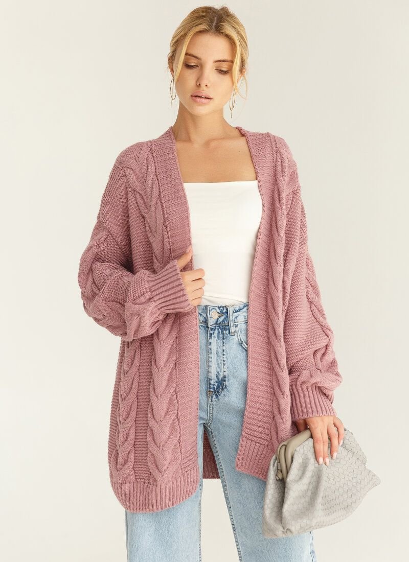 Elongated cardigan with braids
