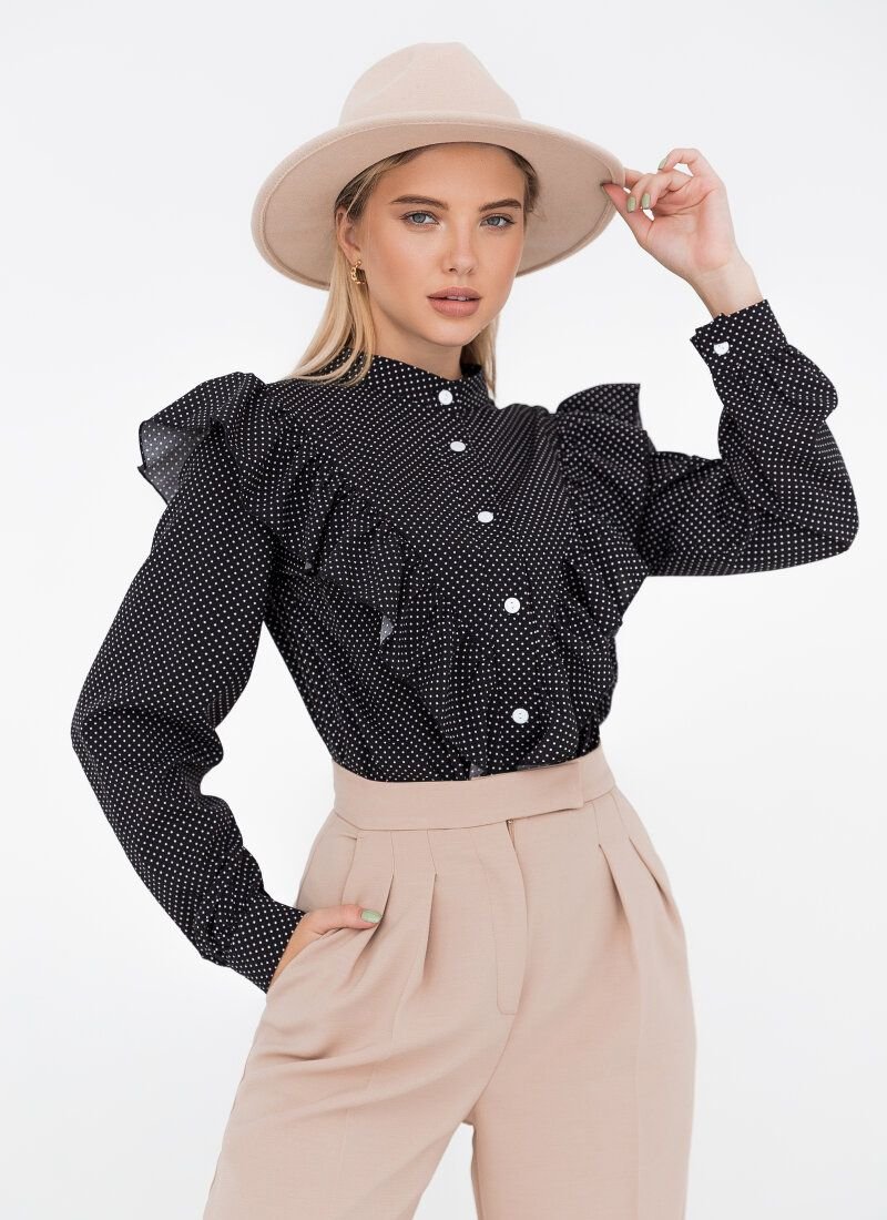 Romantic black blouse with polka