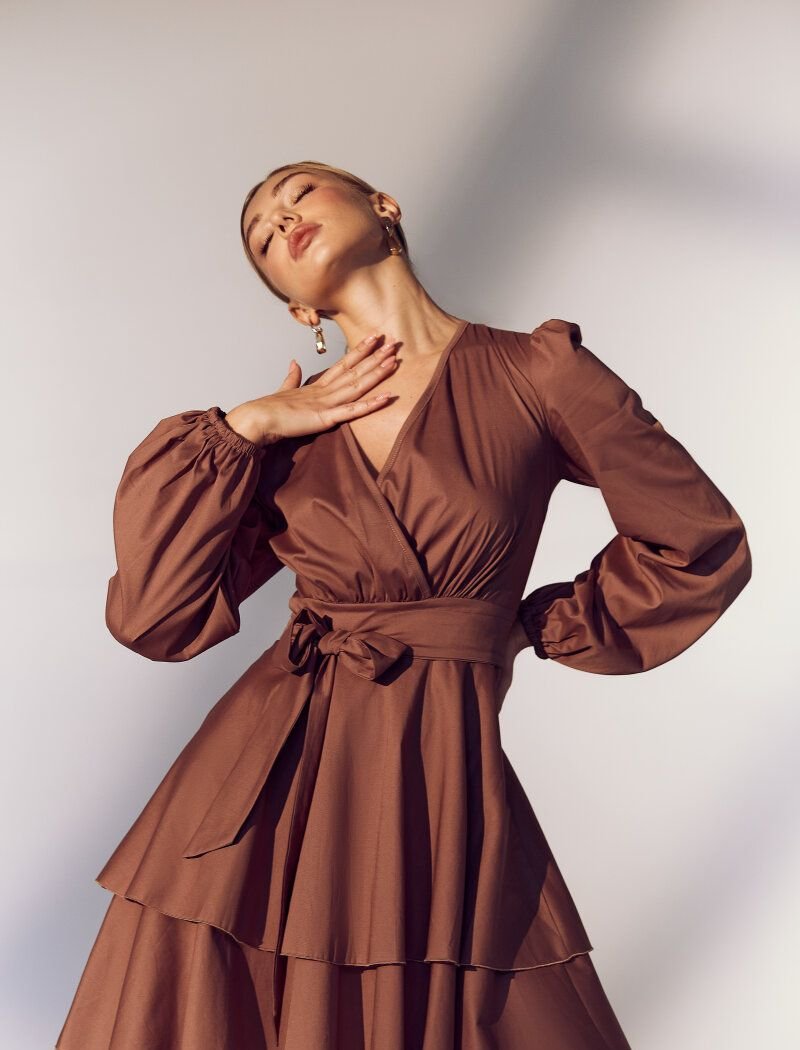 Coffee dress made of mixed cotton