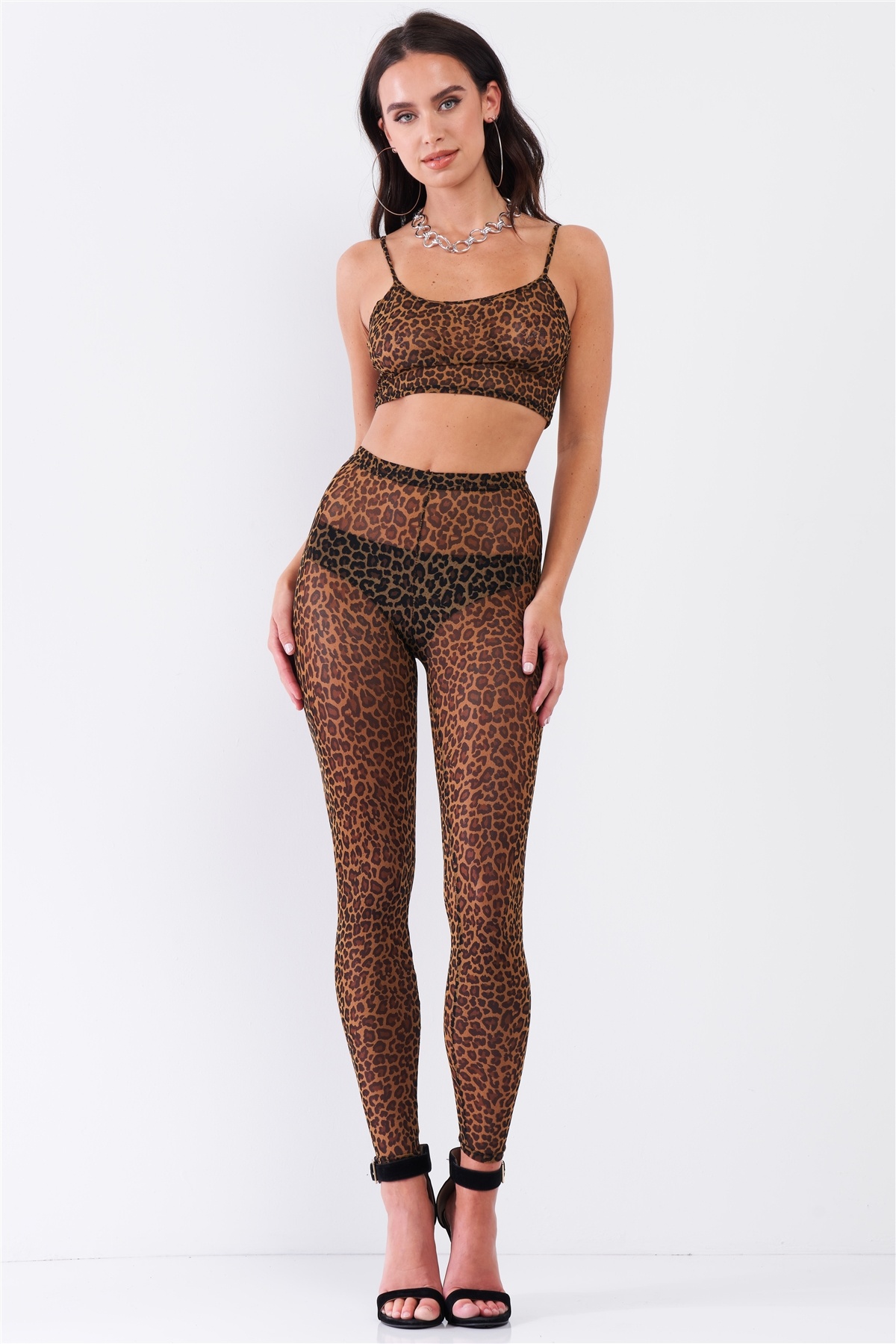 Sexy Sheer Mesh Sleeveless Crop Top &amp; High Waist Legging Set