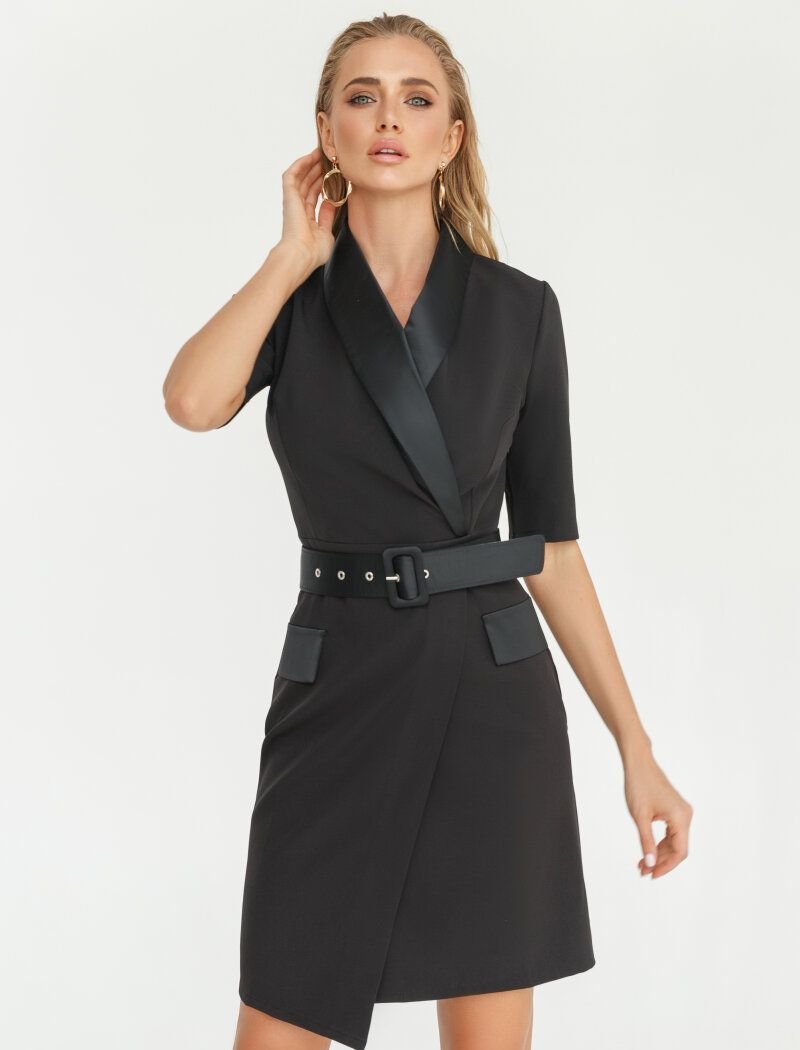 Fitted jacket dress with satin lapels