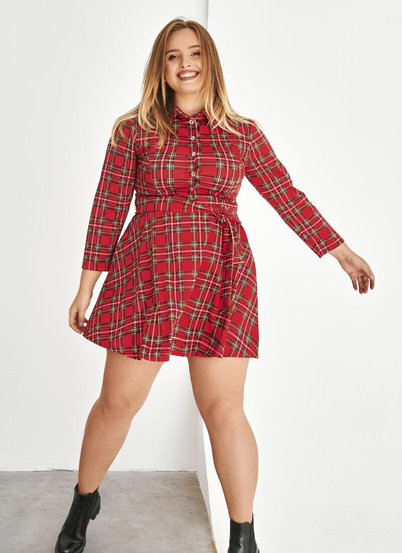 Fitted dress in a Scottish cage