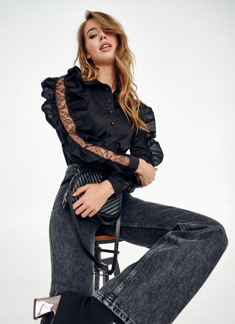 Black blouse with accent sleeves