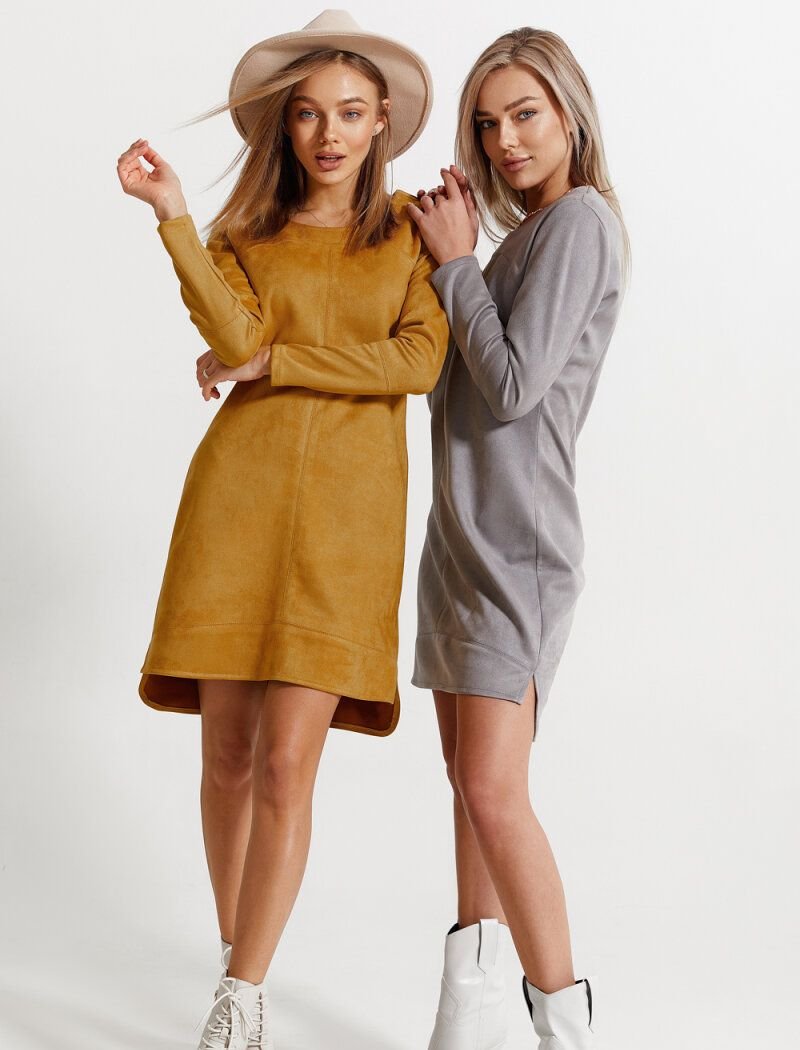 Mustard-colored suede dress