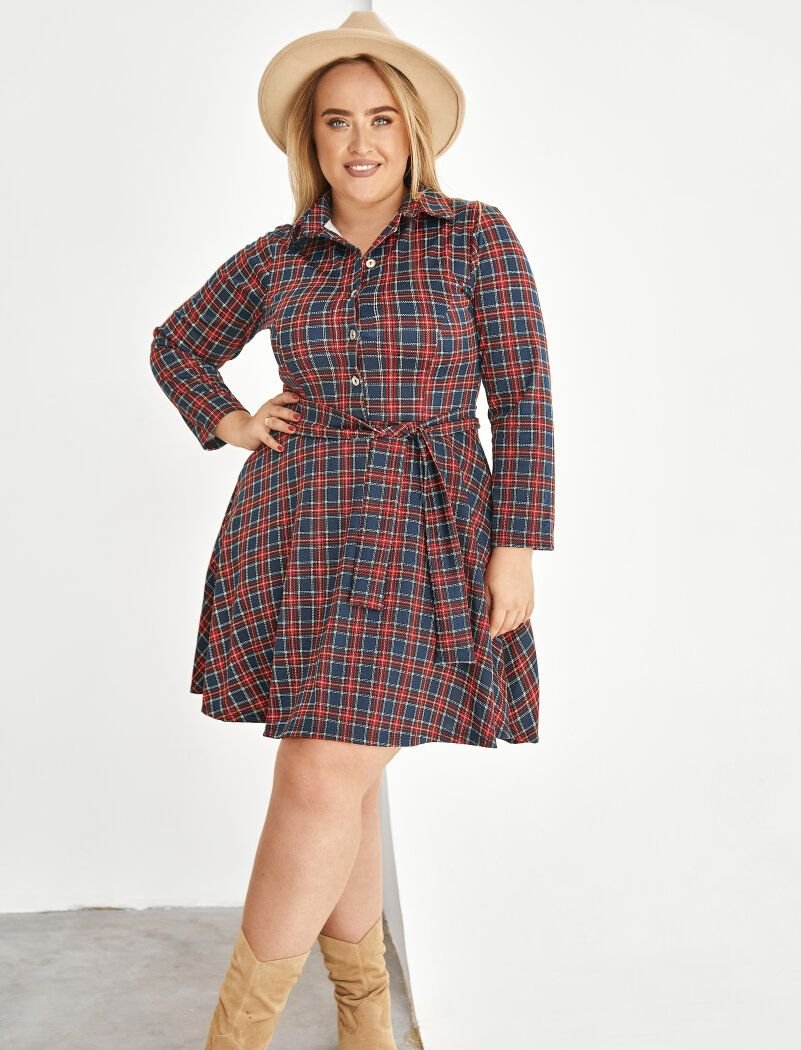 Checkered mini dress in a shirt style