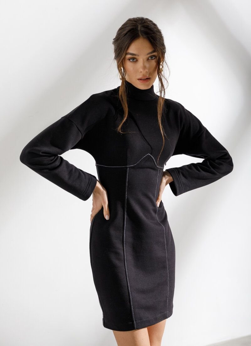 Black mini dress with contrast stitching