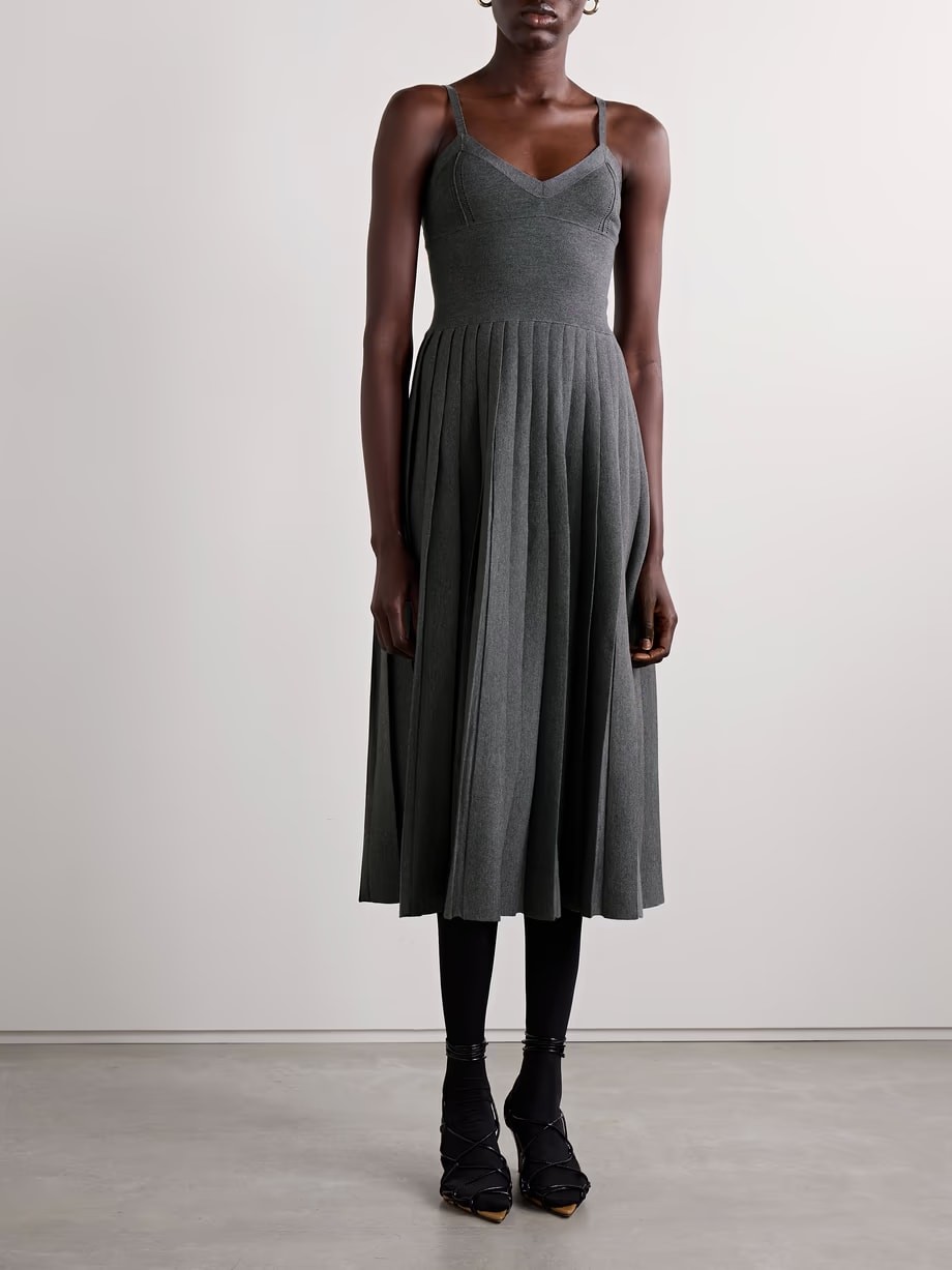 Shirred cotton-sateen midi dress