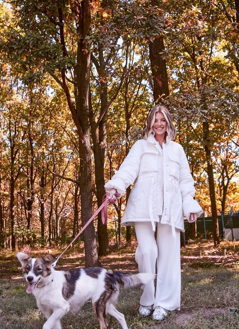 White knitted suit with wide trousers
