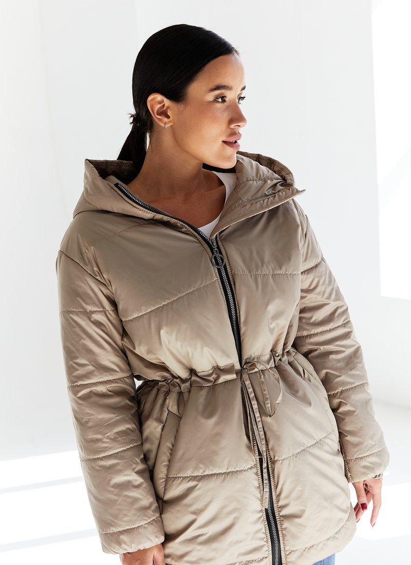 Jacket with a puff in the belt of beige color