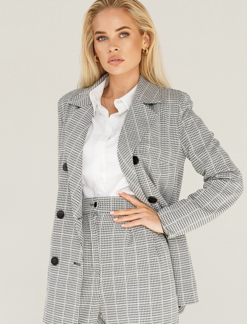 Double-breasted jacket in black and white ornament