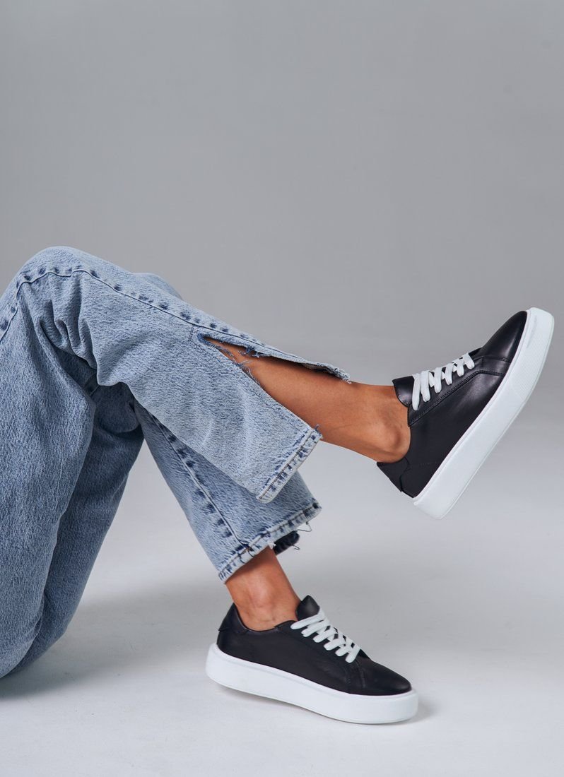 Black leather sneakers