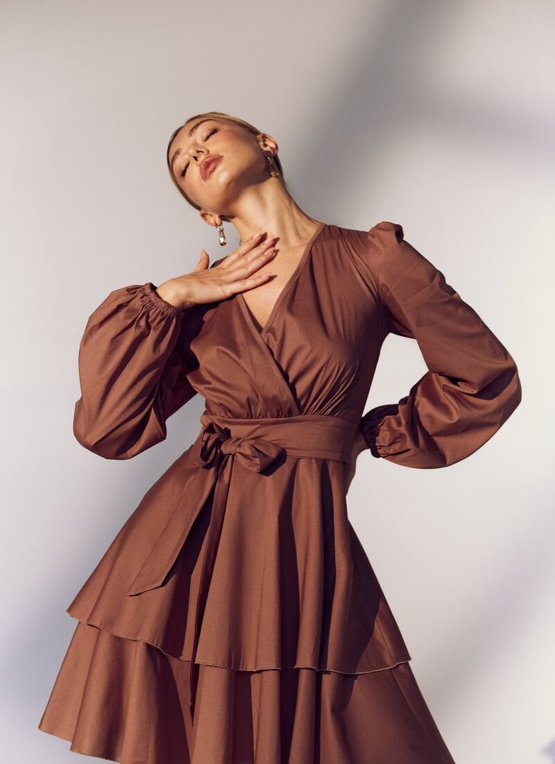 Coffee dress made of blended cotton