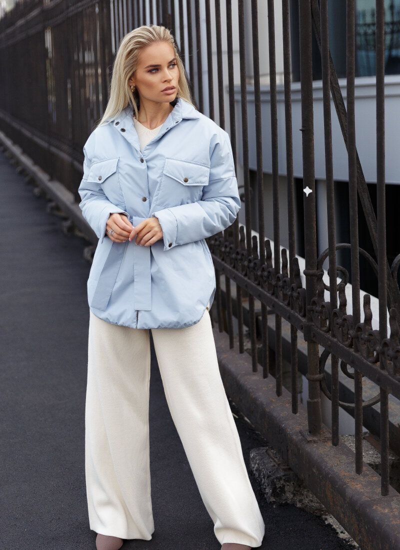 Sky-colored jacket with buttons
