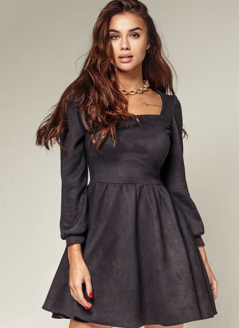 Fitted black suede dress