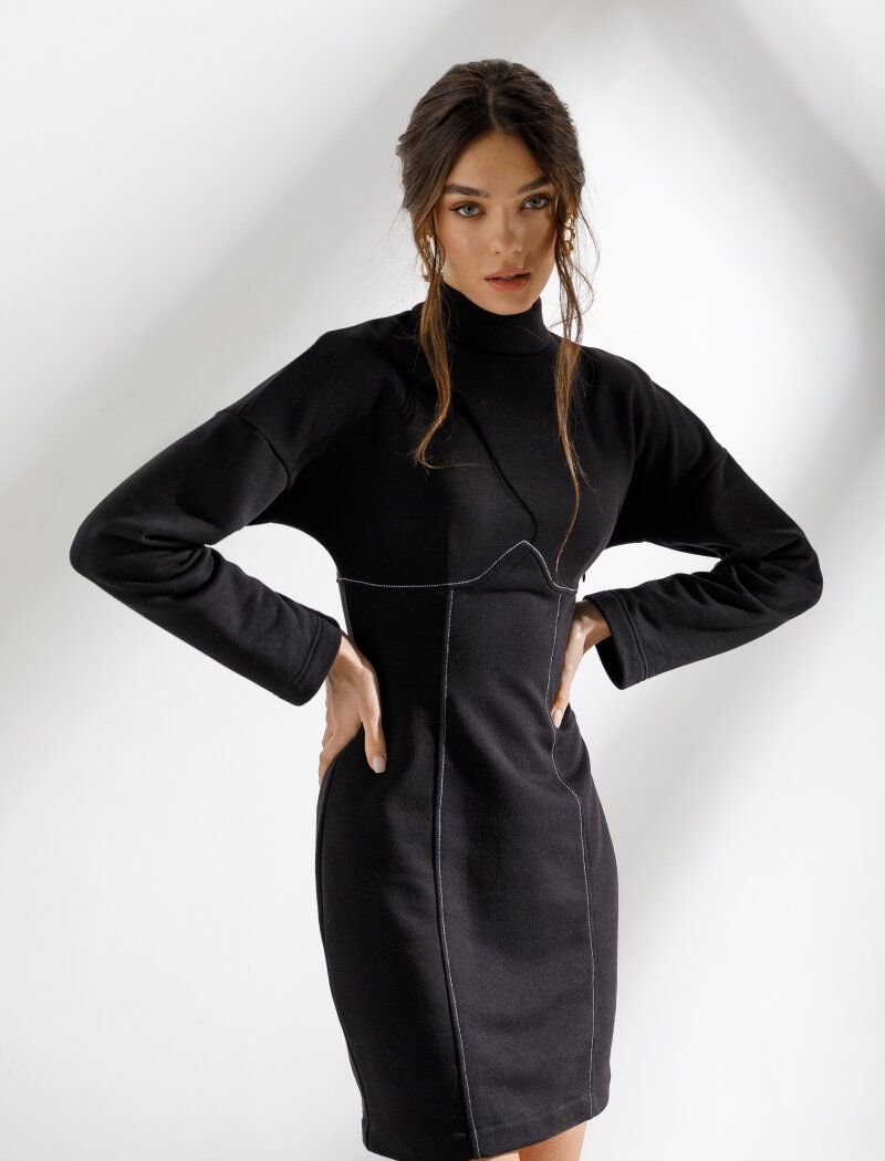 Black mini dress with contrast stitching