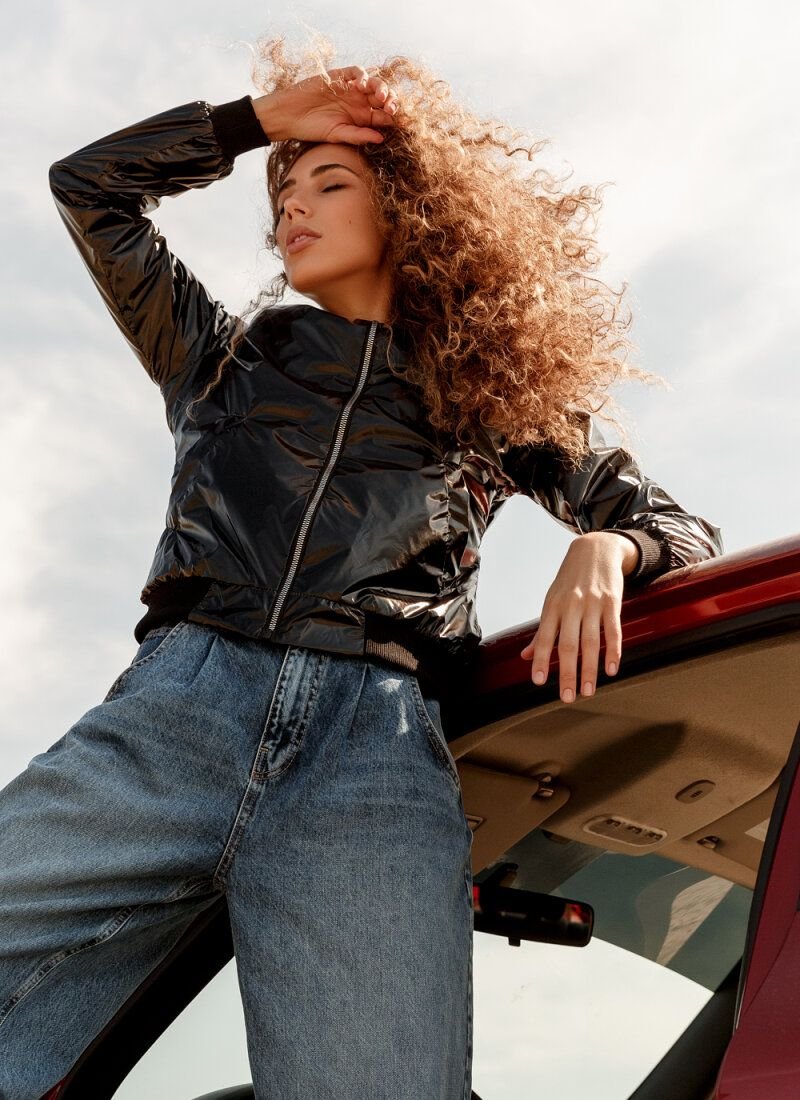 Black shimmering bomber