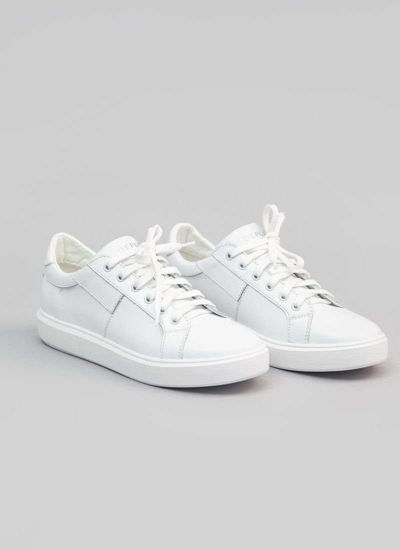Basic white sneakers made of genuine leather