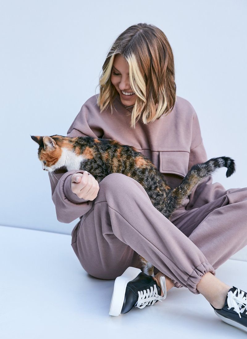 Beige knitted suit on fleece