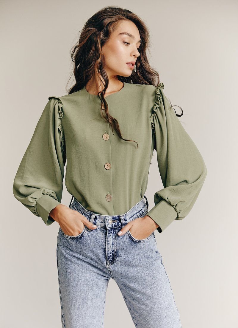Khaki blouse with buttons