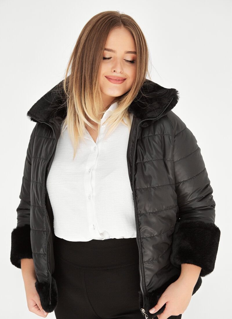 Black jacket with fur collar