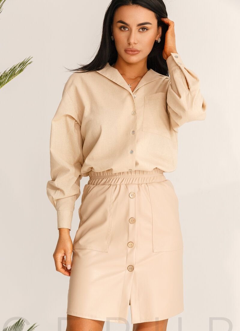 Basic color leather skirt