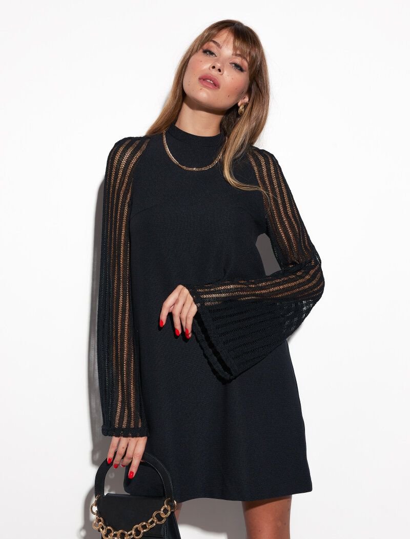 Black dress with openwork sleeves