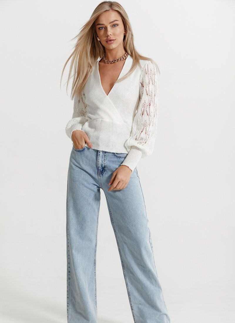 White pullover with openwork sleeves