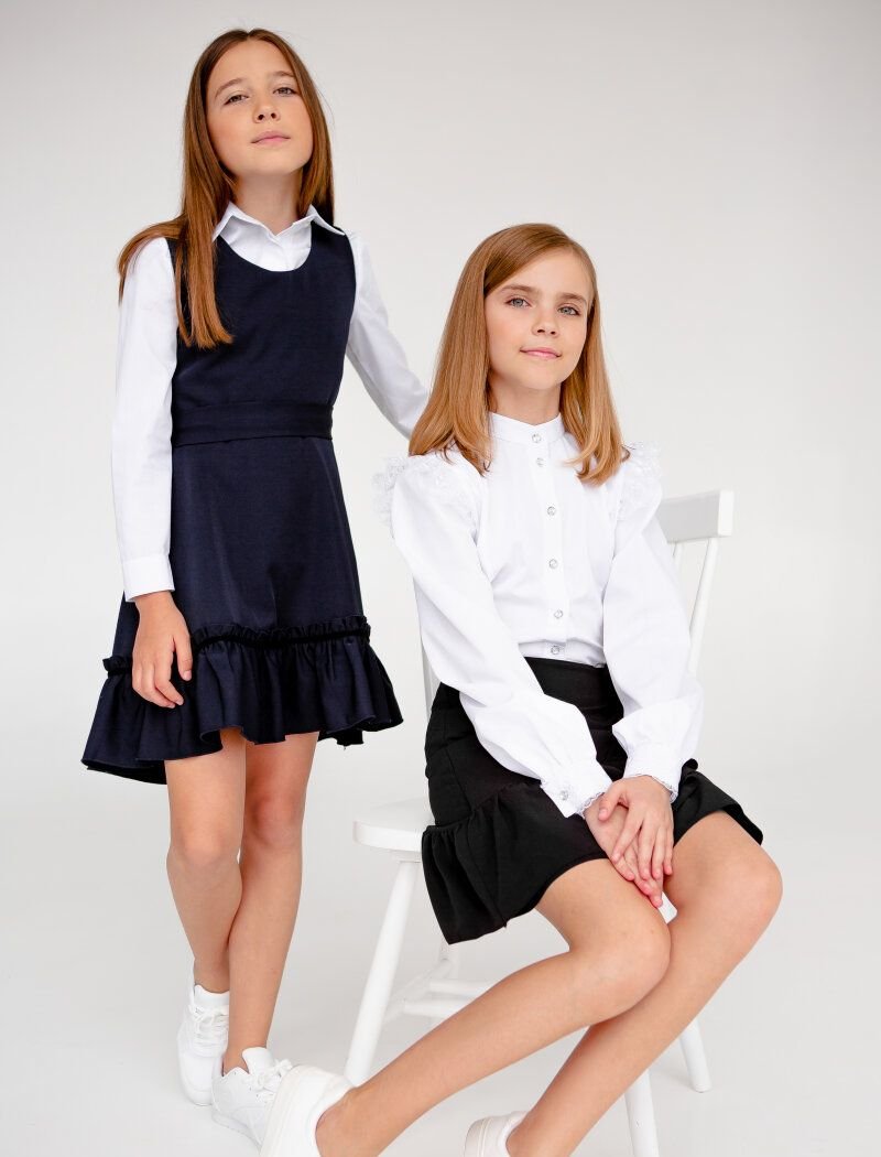 Blue sundress with a frill for school