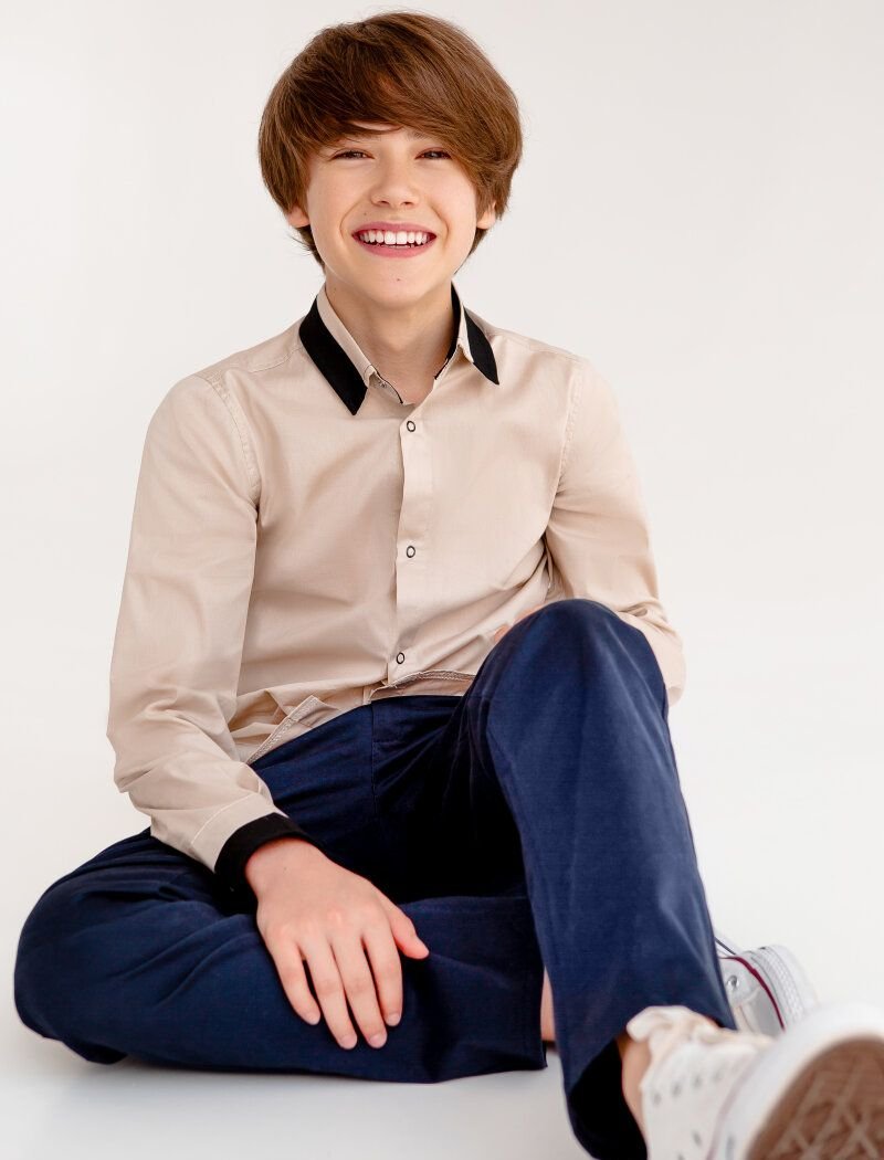 Beige shirt with a classic cut for a boy