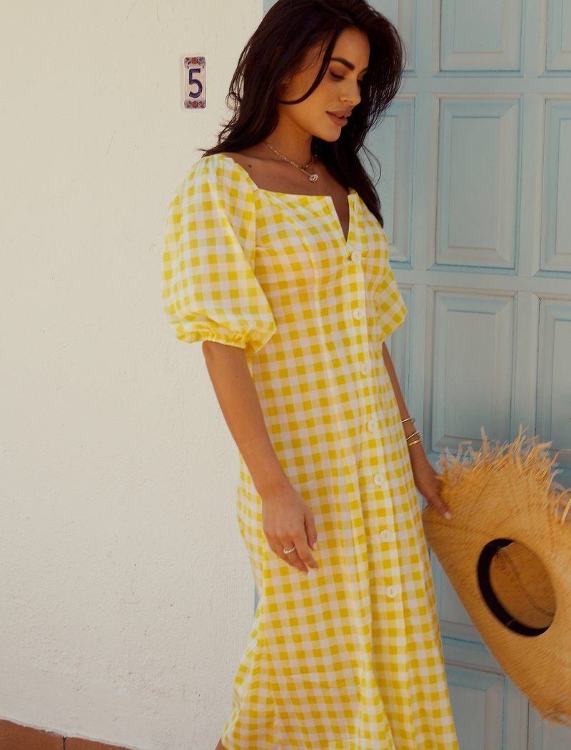 Lemon-colored checkered dress