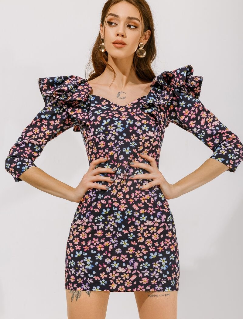 Mini dress with flounces