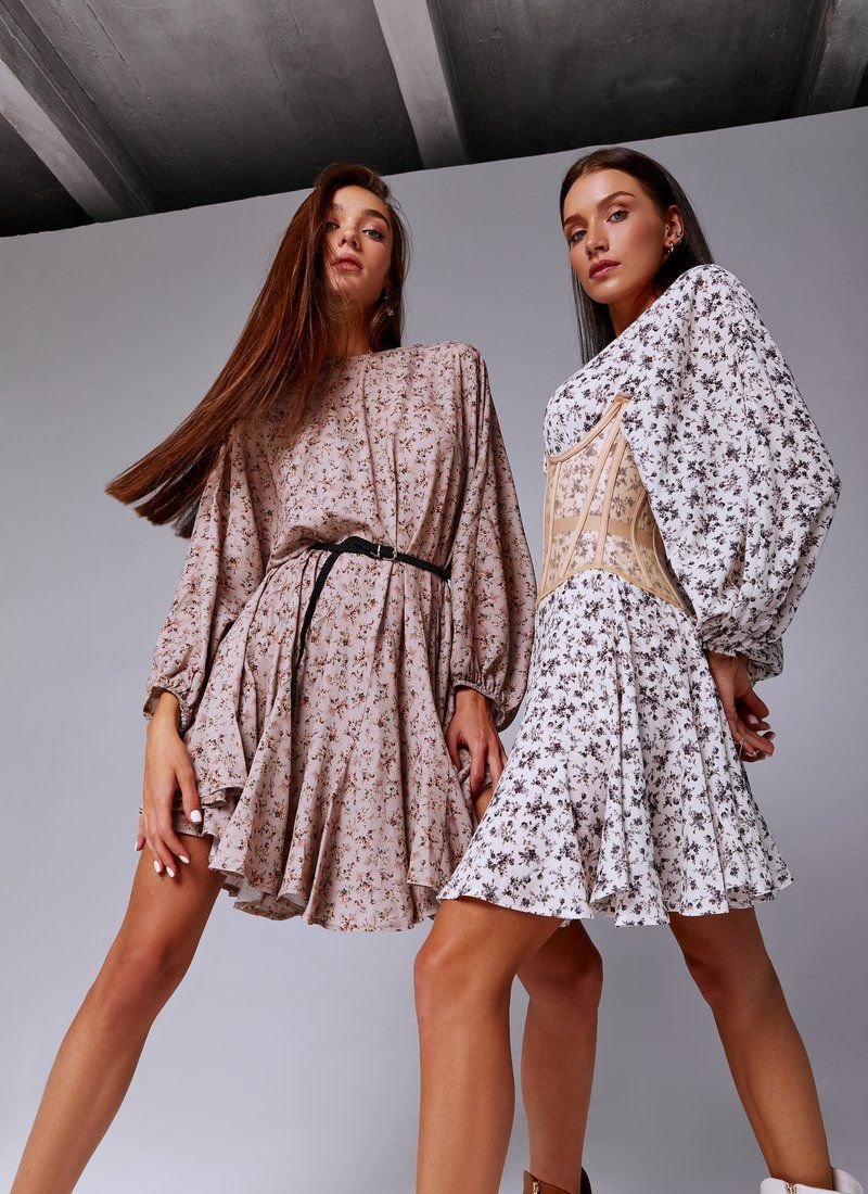 Beige Floral Chiffon dress