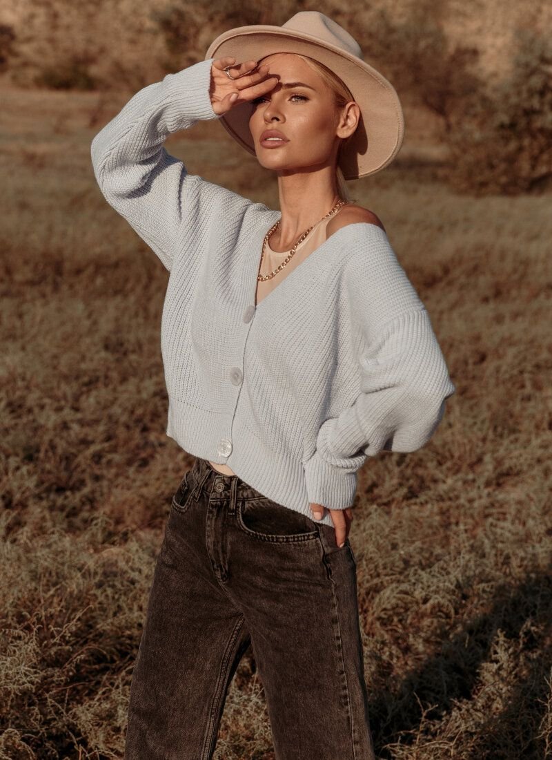 Knitted cardigan in a pale blue shade