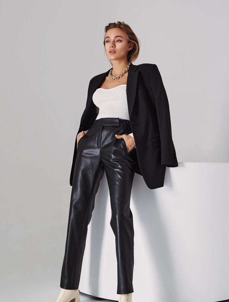 Straight trousers made of black eco-leather