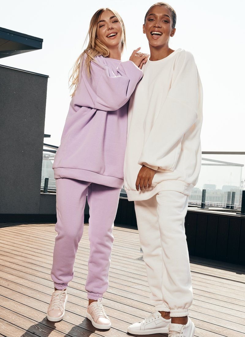 Lavender suit with an elongated sweatshirt