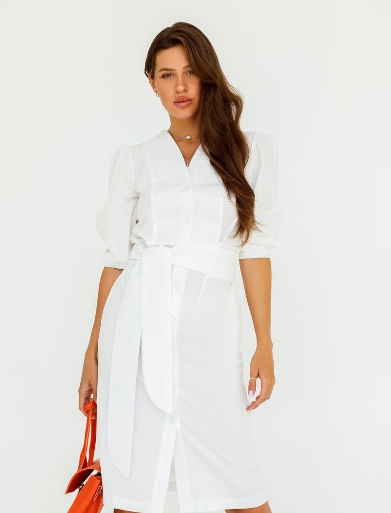 White dress with buttons