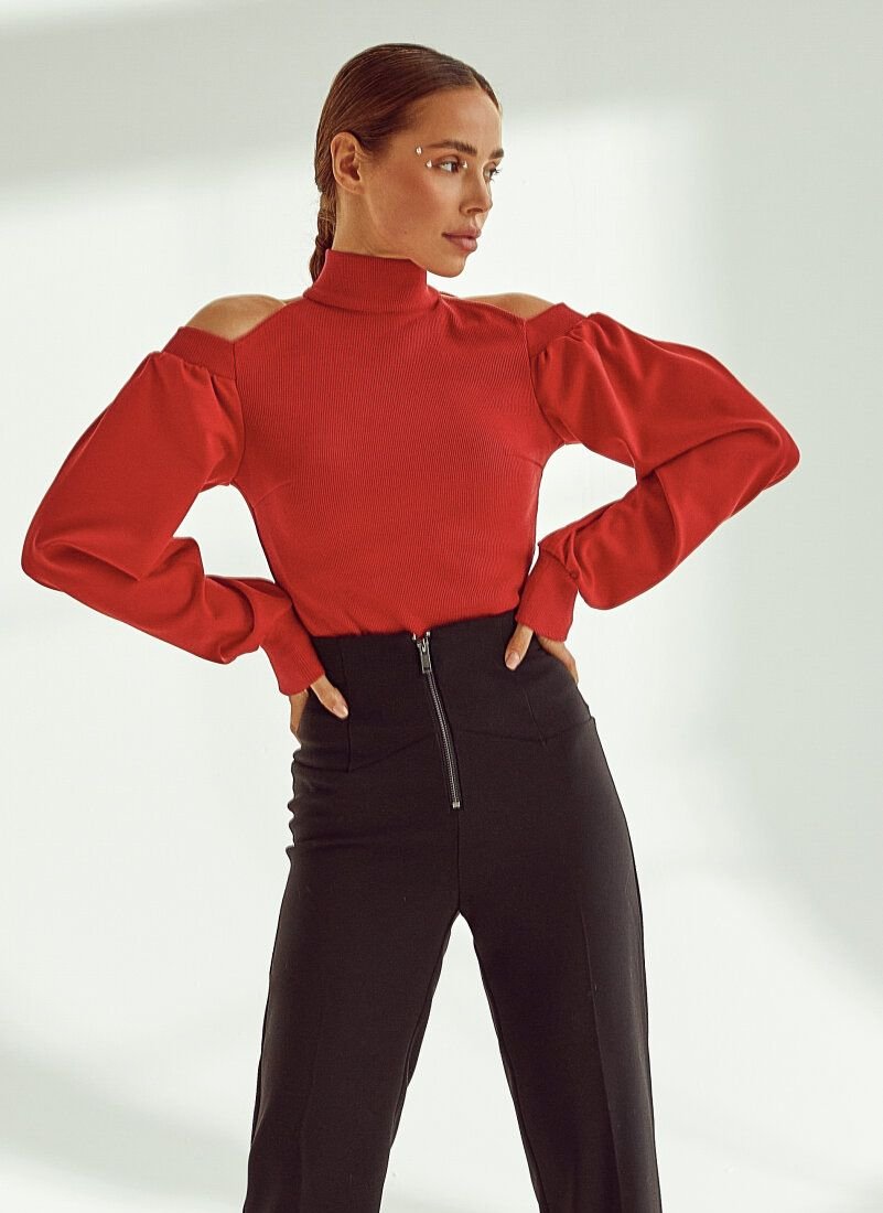 Red accent turtleneck