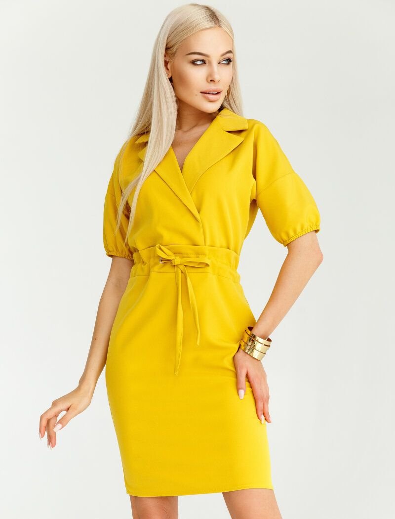 A sheath dress in a rich mustard shade