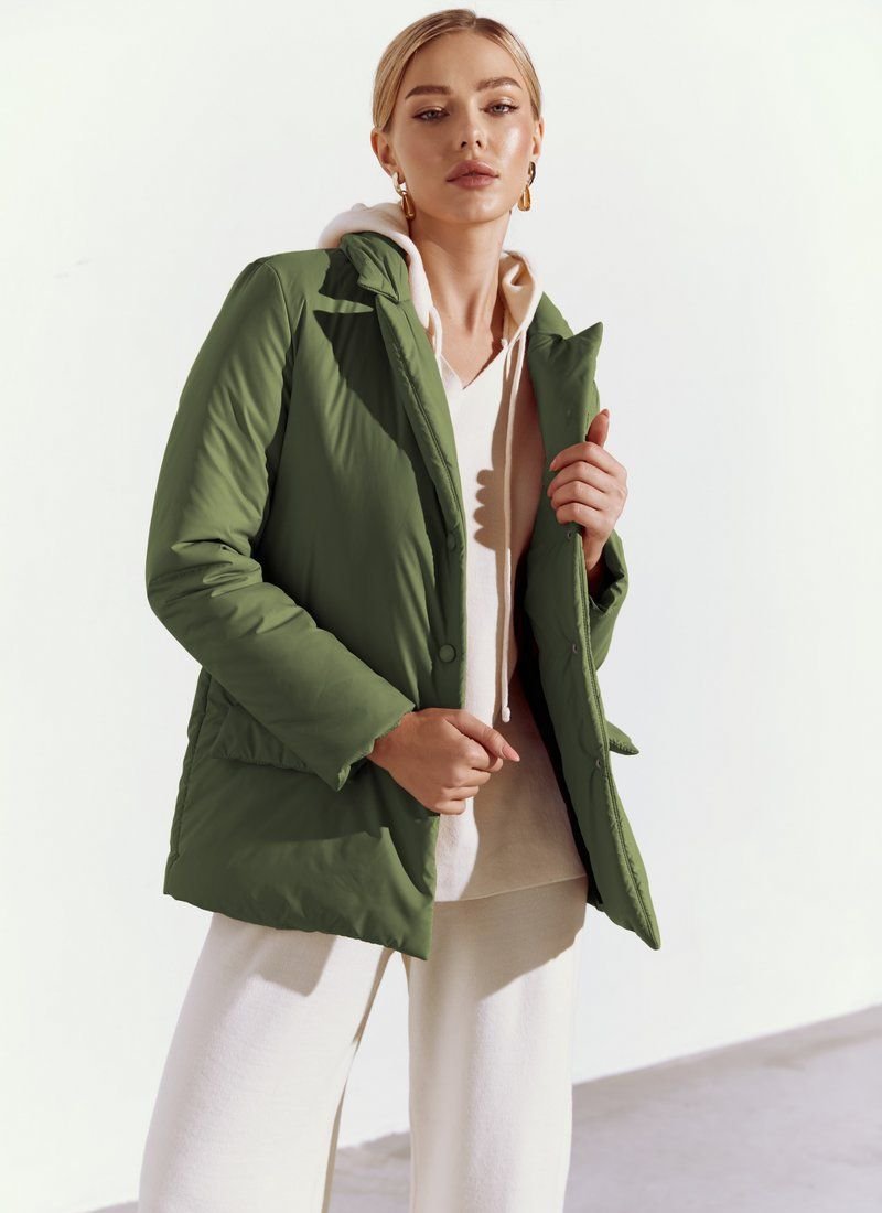 Jacket with a turn-down collar in khaki
