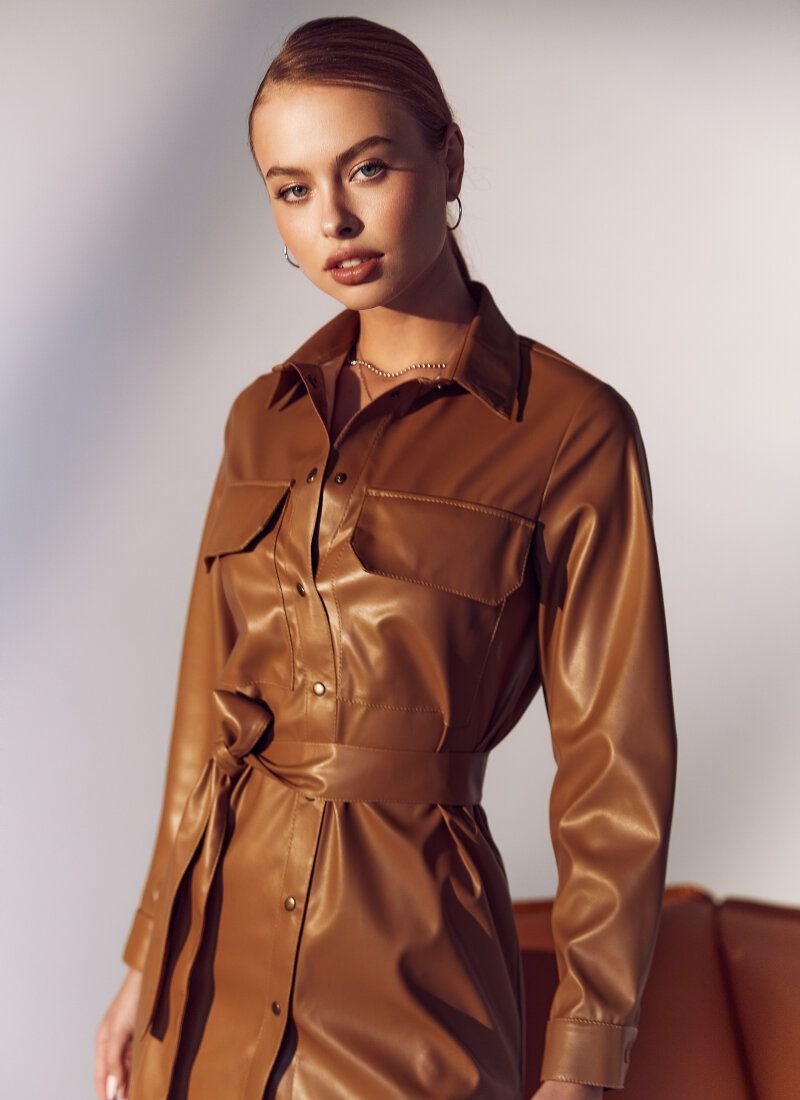 Leather-textured shirt dress