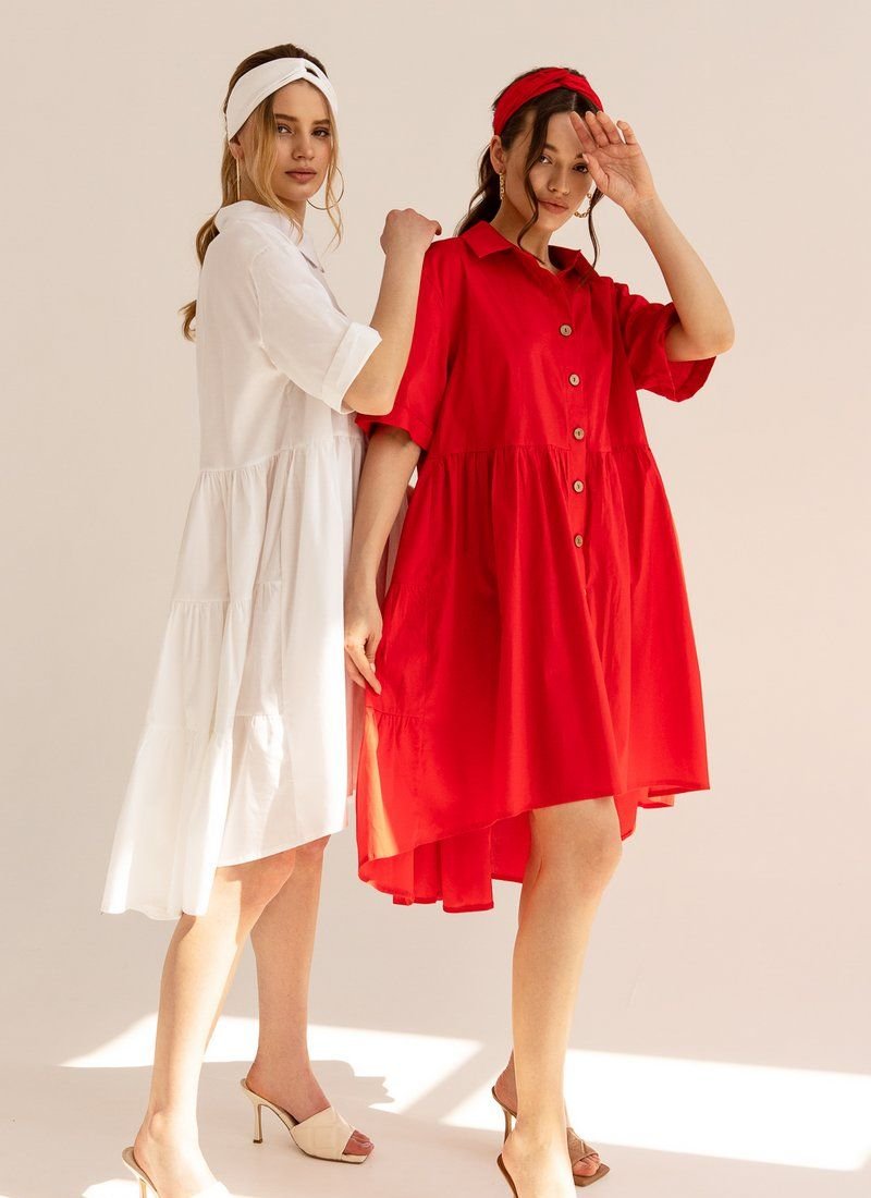 Cotton shirt dress in red
