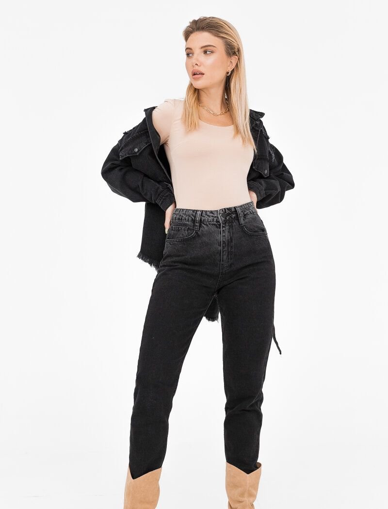 Black straight jeans with scuffs